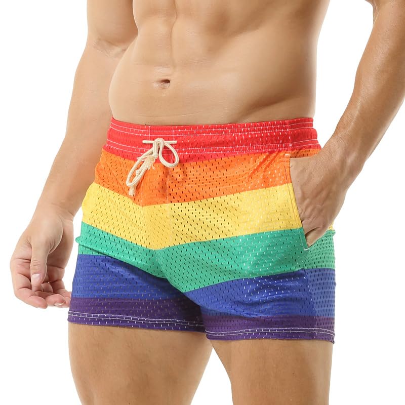 Men’s Rainbow Mesh Running Shorts 3” Jogging Workout Gym Athletic Shorts3