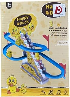 لعبة تاكسي متعددة المسارات هابي داك، أزرق وبرتقالي، هيكل بلاستيكي، لعبة تعليمية للتنسيق بين اليد والعين للأطفال من سن 3 سنوات فما فوق