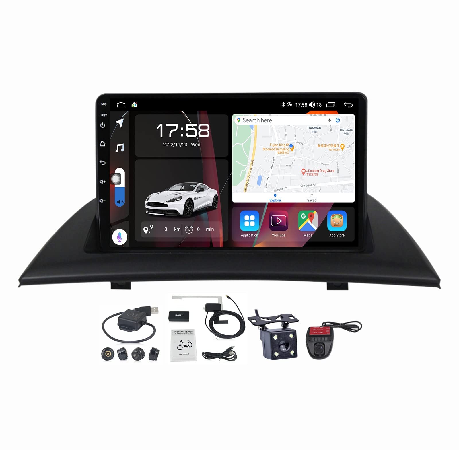 Autoradio BMW X3 E83 Android 13 écran tactile 9 pouces avec Bluetooth CarPlay et Android Auto