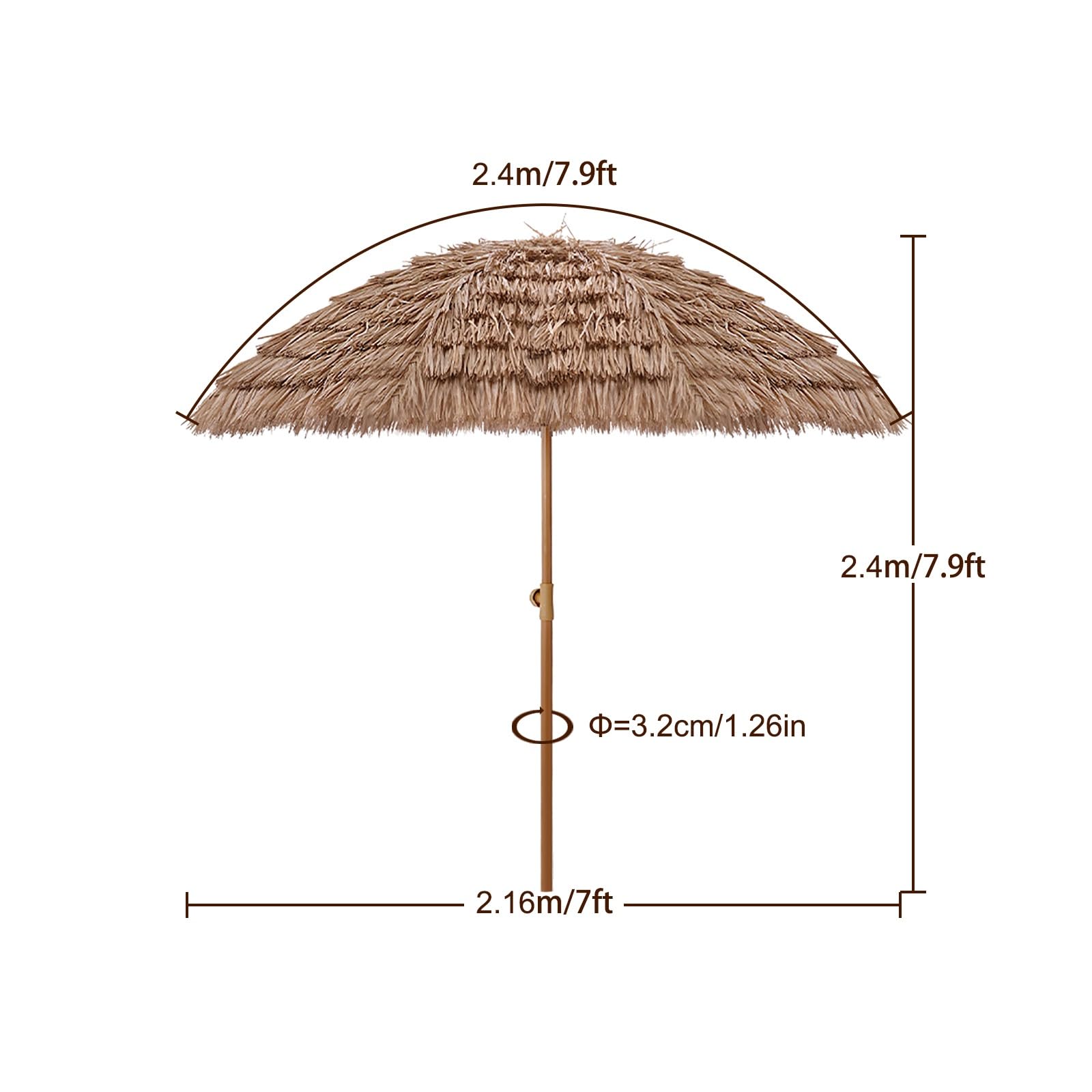 Sombrilla Terraza Inclinable Parasol De Paja Hawaii Sombrilla Playa Protección UV50+ Parasol Jardin Impermeable Parasol Terraza Antiviento Altura Ajustable Con Bolsa De Transporte Para Patio Jardín Pi