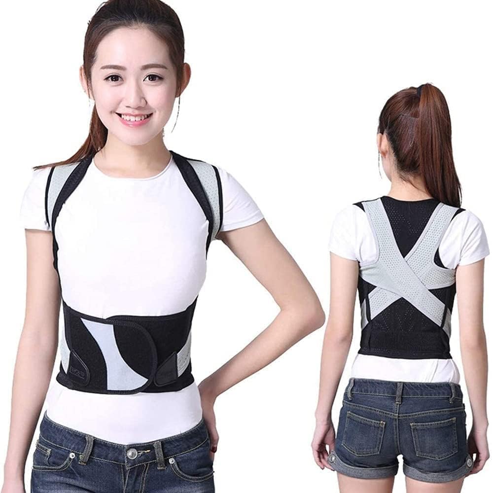 KEuLen Correttore Posturale per Donne e Uomini, Cintura for la correzione della Postura, Cintura for la correzione della cifosi della Schiena Seduta(White,Medium)