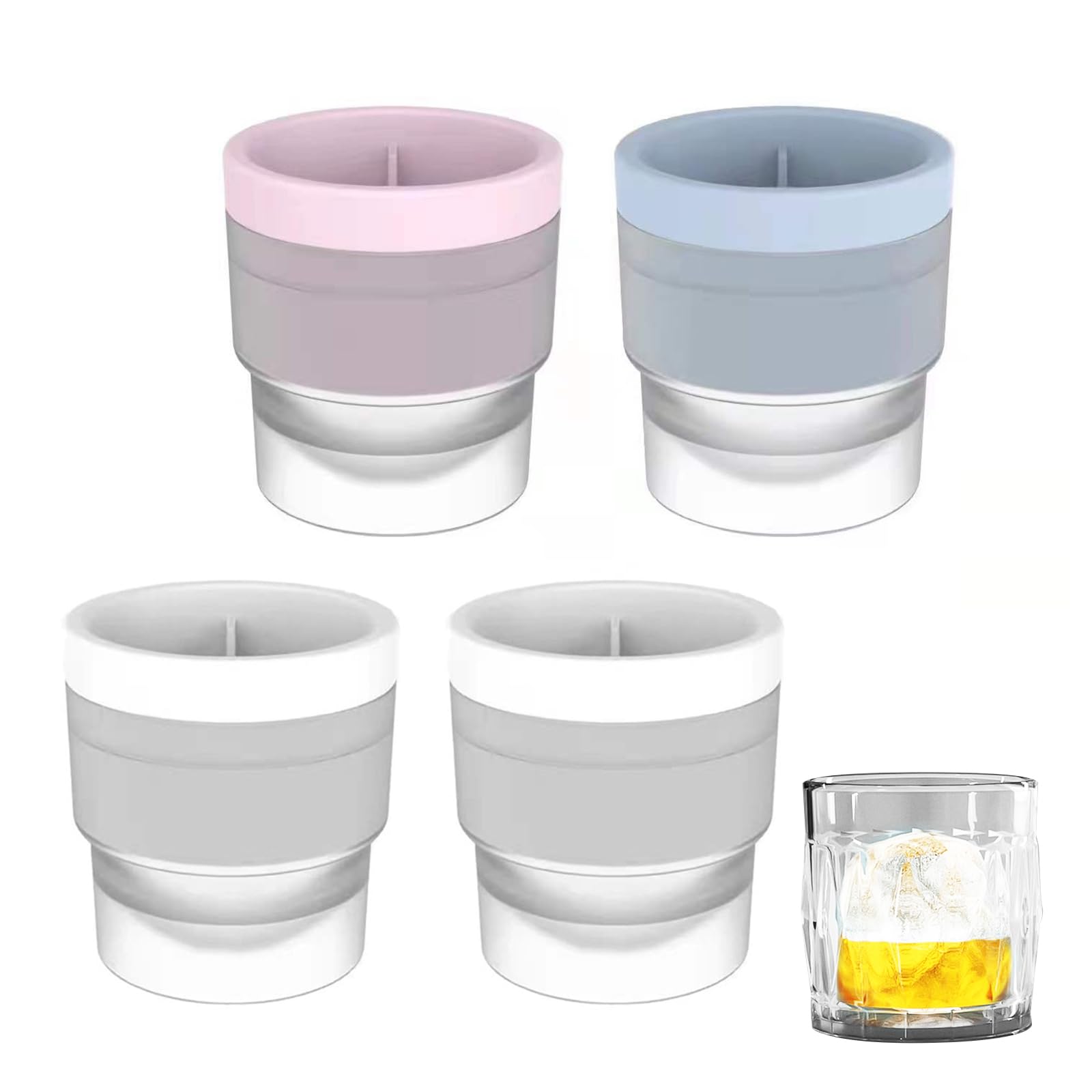 Homiladi 4PCS Ice Ball Mould | Reusable Ice Ball Mold for Whiskey & Cocktails | Easy Release 6.8CM Large Silicone Ice Sphere Moulds for Party, Drinks, Tea