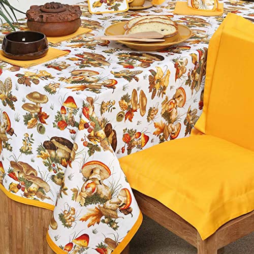 BOTTARO Mantel plastificado antimanchas resinado de algodón Art. Champiñones, Cubre Mesa, Hules para Mesas (110 x 140 cm, 4 personas)
