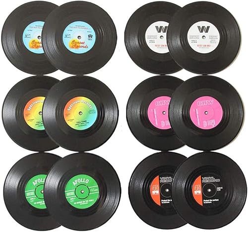 Posavasos de vinilo para bebidas, 12 piezas, divertidos, absorbentes, estilo retro, decoración del hogar, almohadillas de colocación de tazas de
