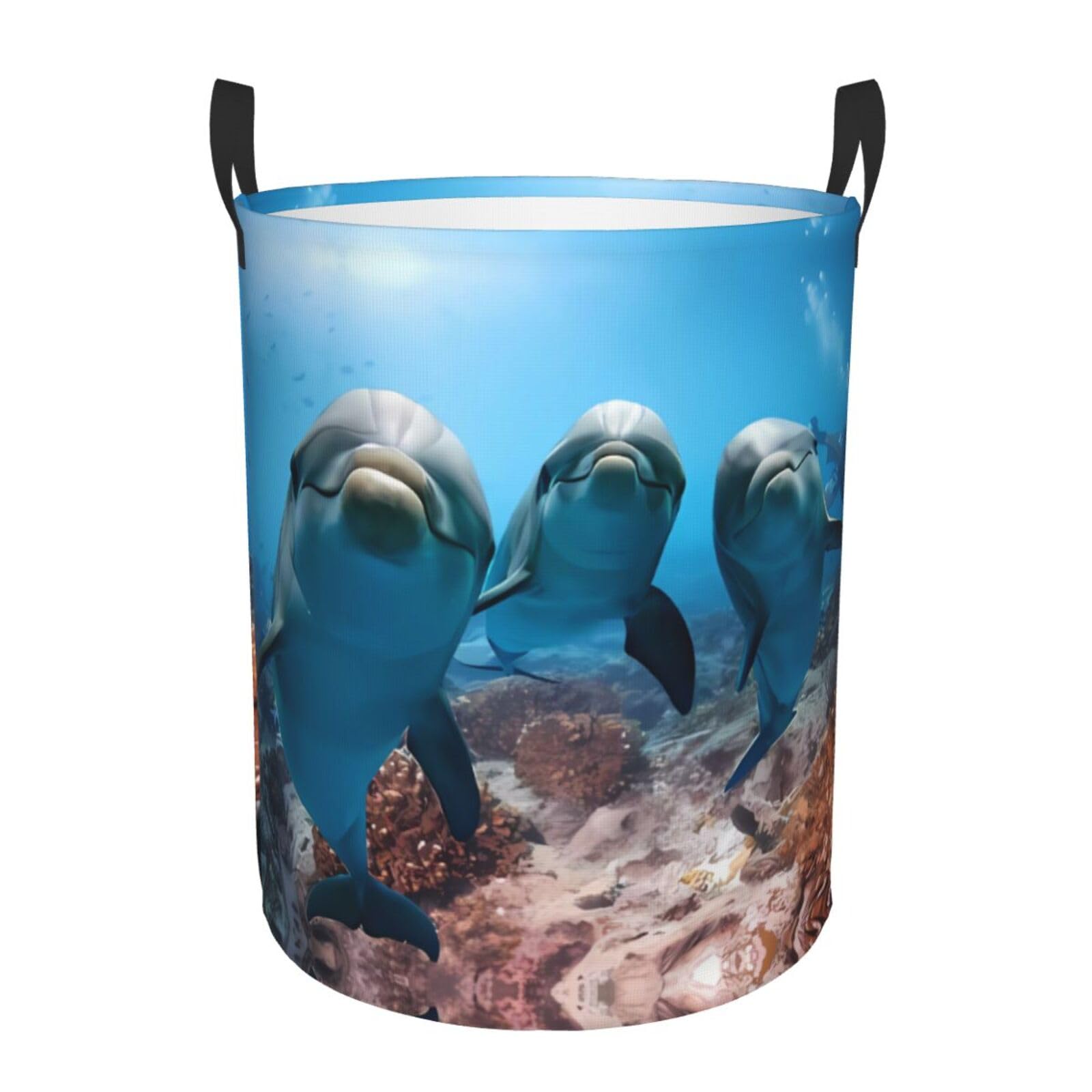 S Circular Hamper Funny Dolphin Looking at You Print for Dirty Clothes