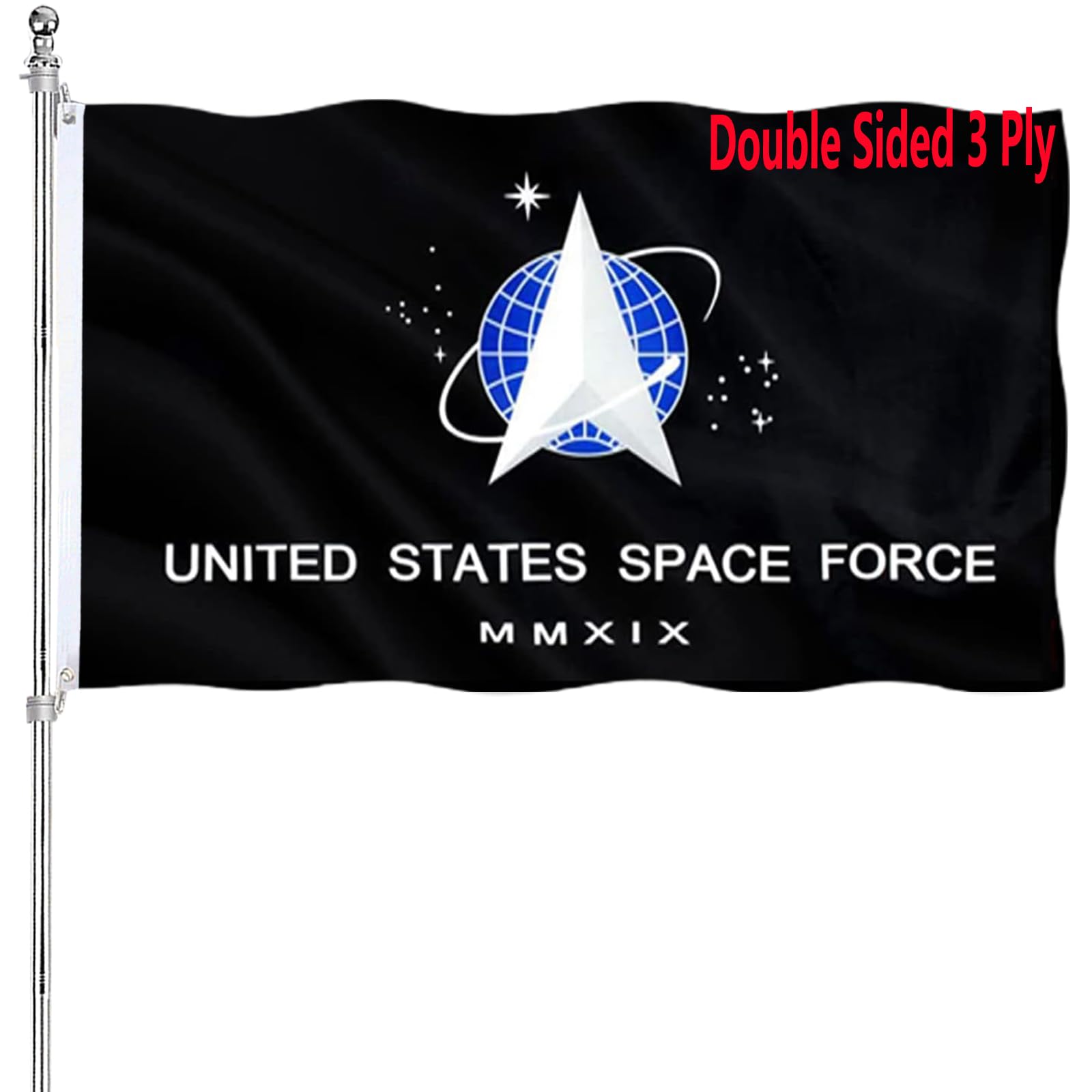 US Space Force Flag 3x5 Double Sided - United States Spaceforce Flag Heavy Duty 3 Ply 200D Polyester and Durable Canvas Header with 2 Brass Grommets