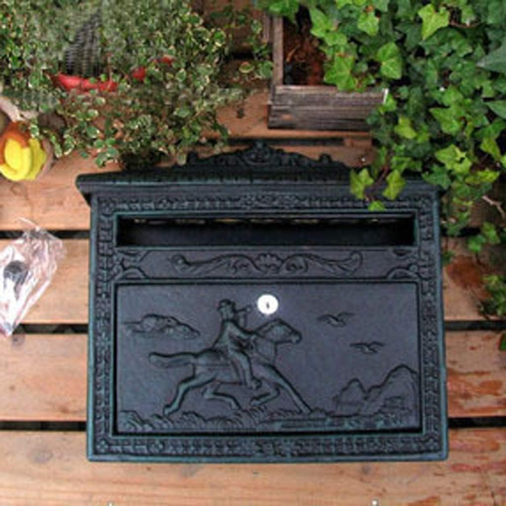 HBJWOV Cast Iron Flower Mailbox Embossed Trim Decor Bronze Look Home Garden Decorative Wall Metal Mail Post Box