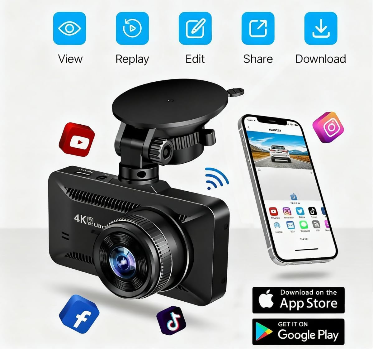 Osmo Dashcam Pro 2.0 mit 4K Vorne Hinten, 5.8GHz WiFi, kostenlose 64-GB-Karte, Dashcam mit Parküberwachung, 170° Weitwinkel, Parkmodus & Nachtsicht