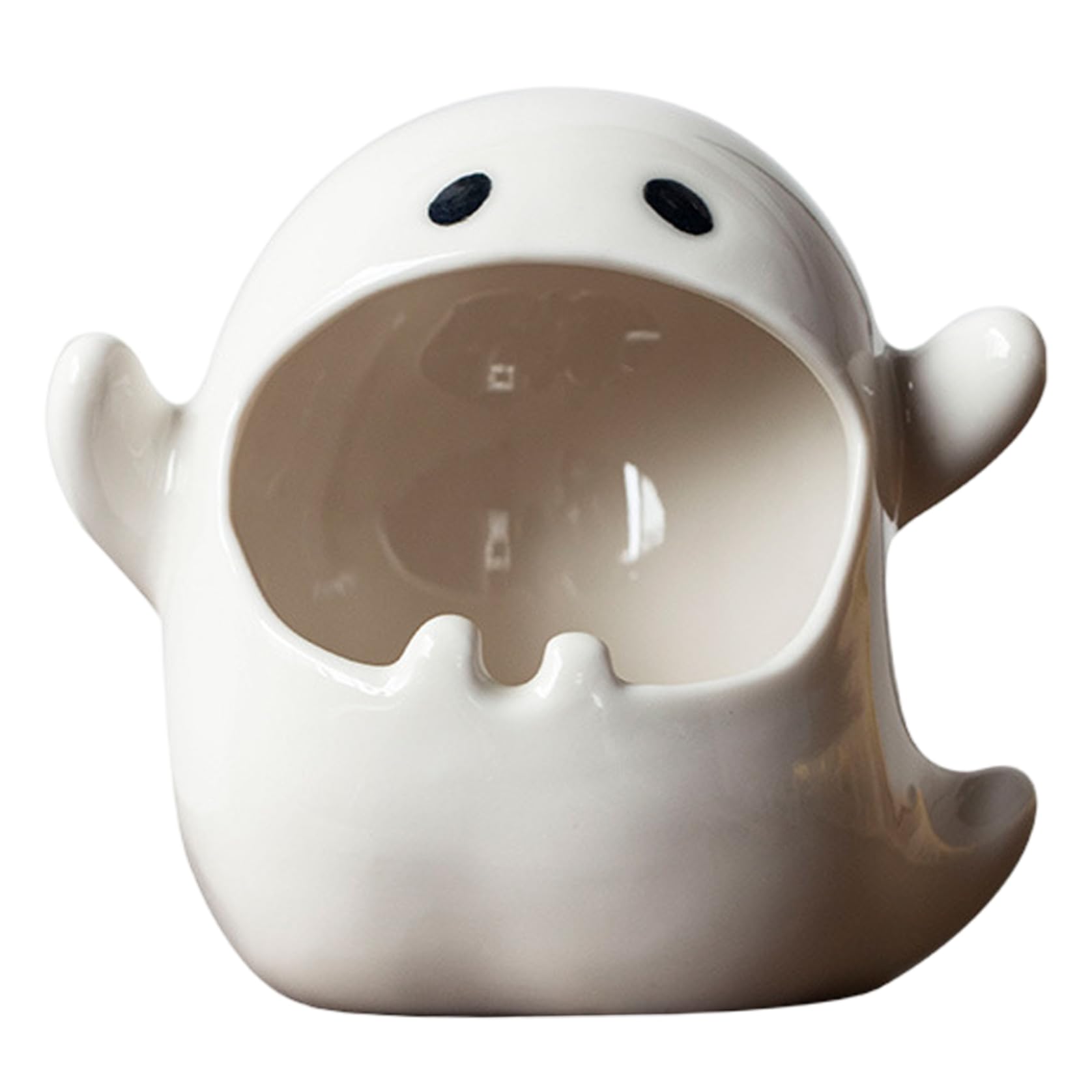 Bemonew Halloween Candy Bowl Funny Ghost Shape Halloween Candy Dish Ceramic Ghost Decor for Trick or Treat Bowl, Candlestick, Ashtray 4.7x4.5 inch
