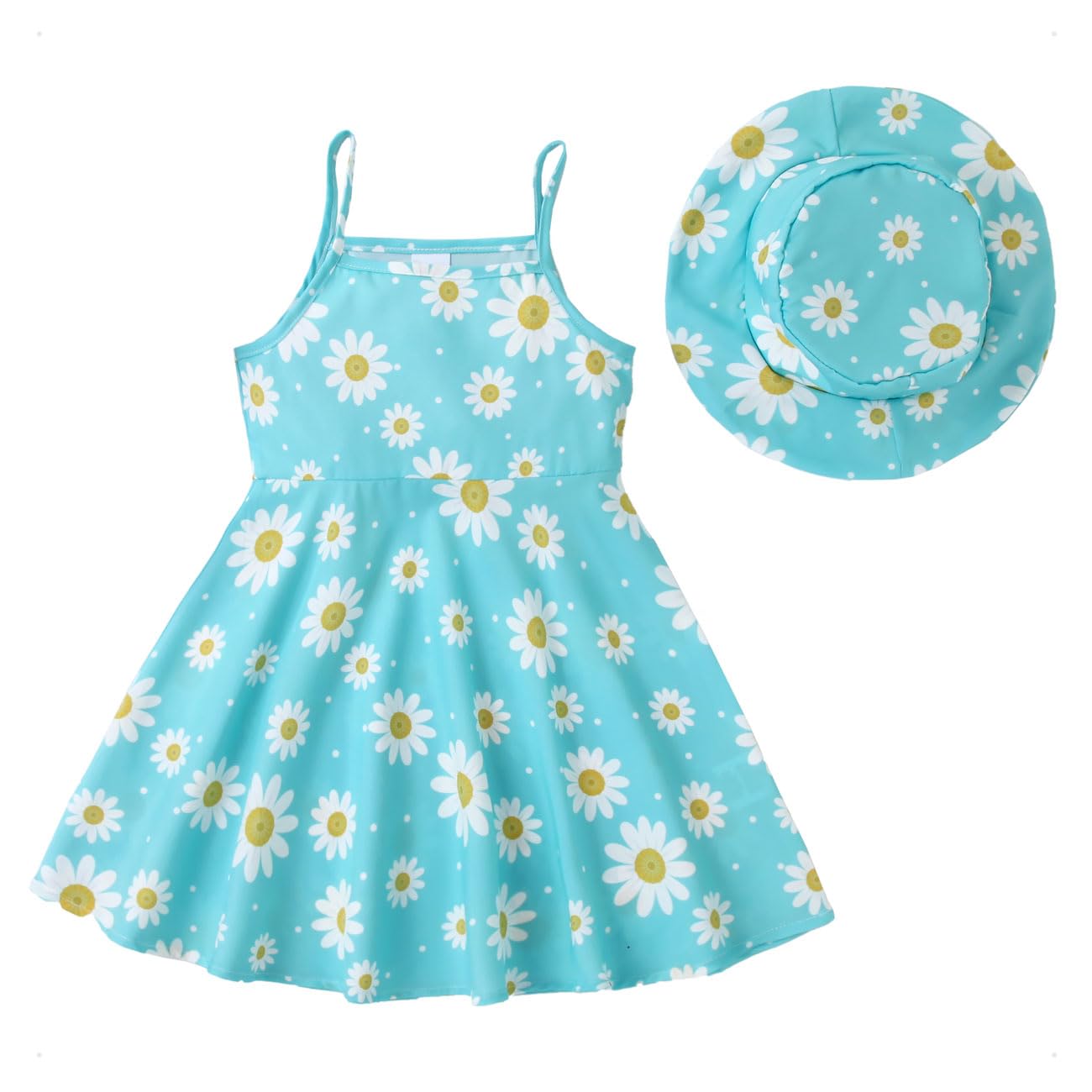 KONFEN Vestido de Bebé Niña - Margarita Conjunto de Vestido de Sin Mangas + Sombrero, Flor Vestido Conjunto de 2 Piezas para Bebe Niña 0-3 Años para Primavera Verano (Verde/Rosa)