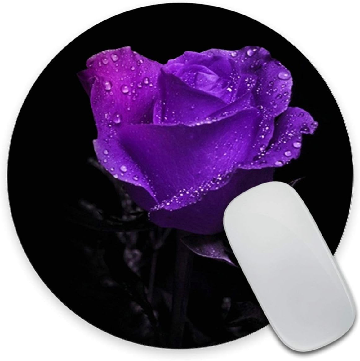 Round Mouse Pad with Amazing Purple Rose and Black Background, Roses Mouse Pad, Office Present, Woman Present 7.9 x 7.9 x 0.12 Inch