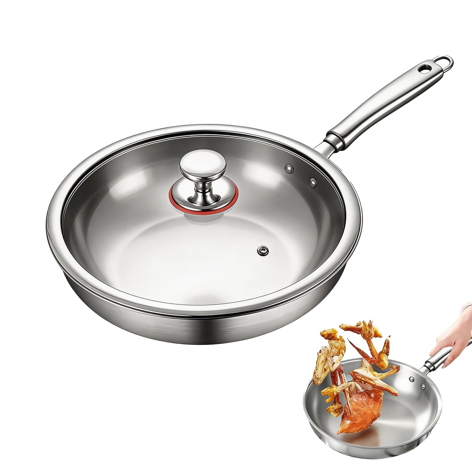 Titan Pfanne, Poêle en Titane Martelé pro avec Couvercle, Non Couché (Ptfe &Pfoa), Tous Feux Dont Induction, Passe au four et au Lave-vaisselle (30cm)