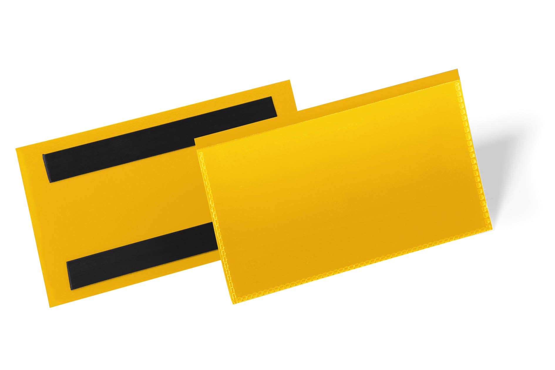 Durable Magnetic Ticket Holder 150 x 67mm Yellow - Pack of 50 Label Holders - For Clearly Labelling Warehouse Shelves and Racking