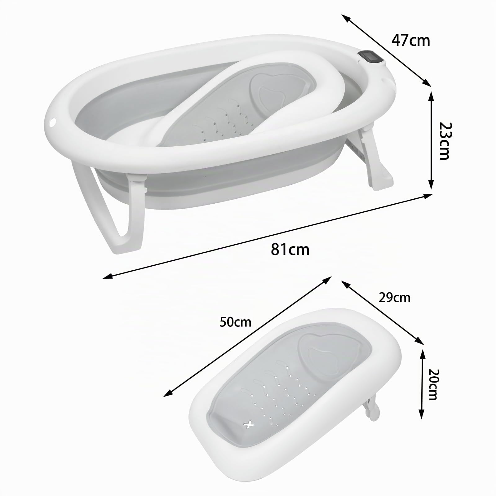 Bañera para bebés con soporte, ergonómica para bebés, con soporte, cierre compacto, organizador para padres, hasta 10 kg, estilo 1, 85 x 47 x 85 cm, gris