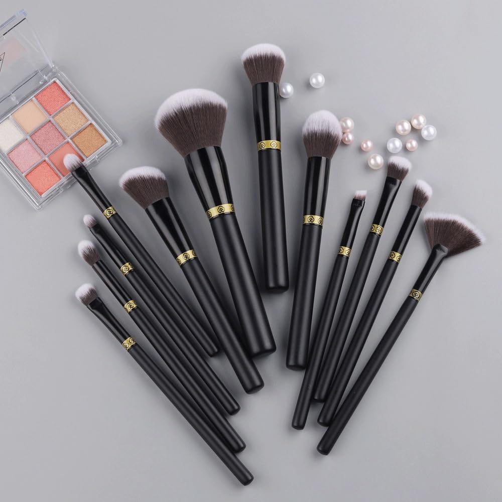12 pezzi di set pennelli for trucco nero Pennello for cipria for correttore Ombretto for sopracciglia Strumenti bellezza