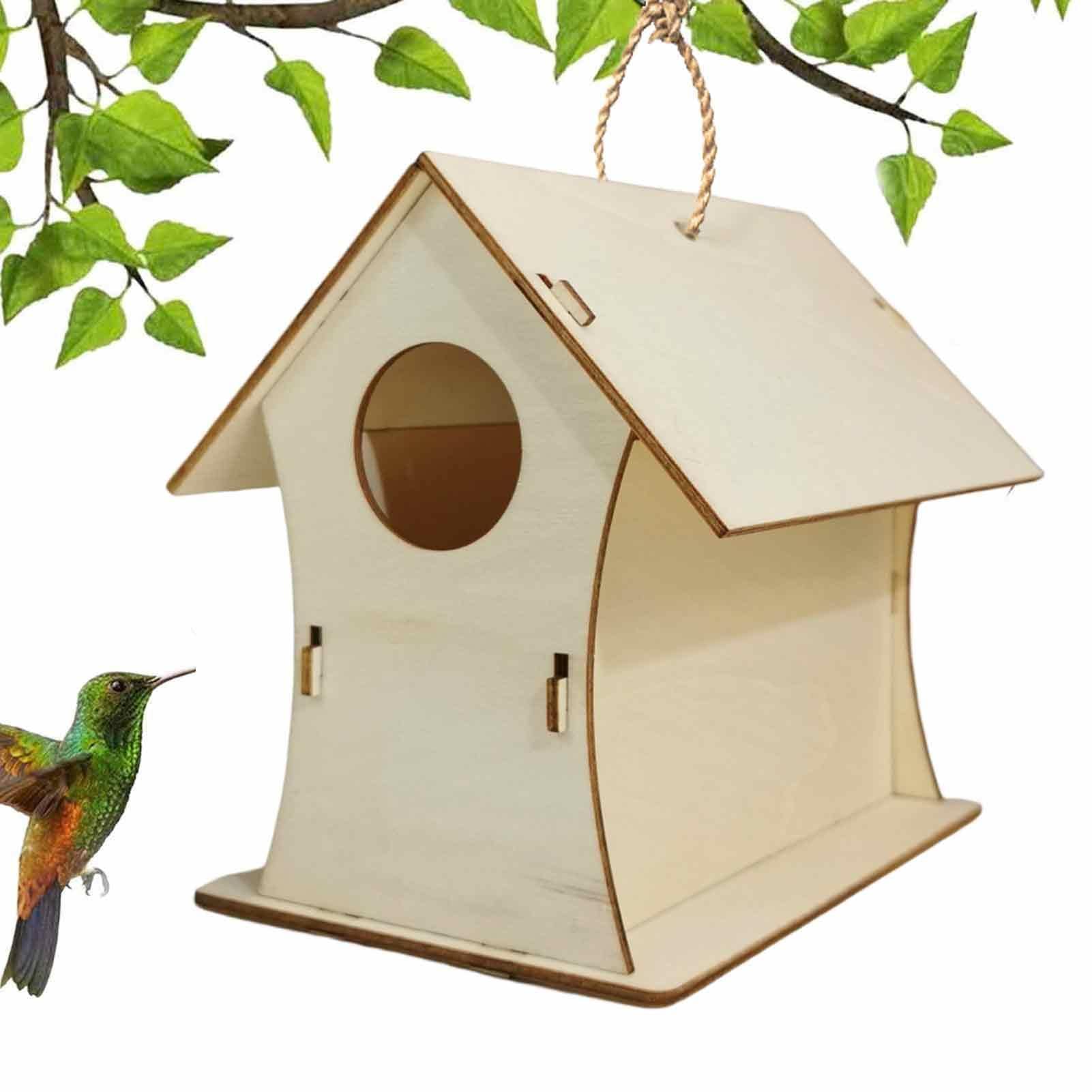 Pomurom Narrow Face Wood Hummingbird Nest - Hummingbird Bird House Garden Decor - Wooden Natural Bird Houses For Wren, Swallow, Sparrow, Hummingbird