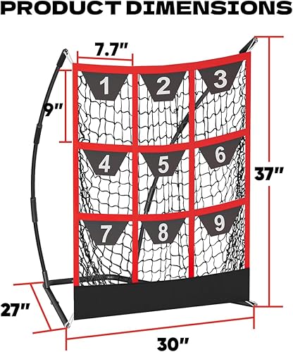 Miniatura 6 de Queension Red de lanzamiento objetivo de 9 agujeros con zona de golpeo  Red de bateo de béisbol con bolsillos objetivo, red de lanzamiento con