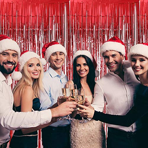 Image of Party Propz Red Foil Curtain For Decoration - Set of 1 Pc (3 ft x 6.83 ft) Red Backdrop Birthday Foil Curtains | Red Metallic Foil Curtain For Decorations | Foil Fringe Curtains For Birthday