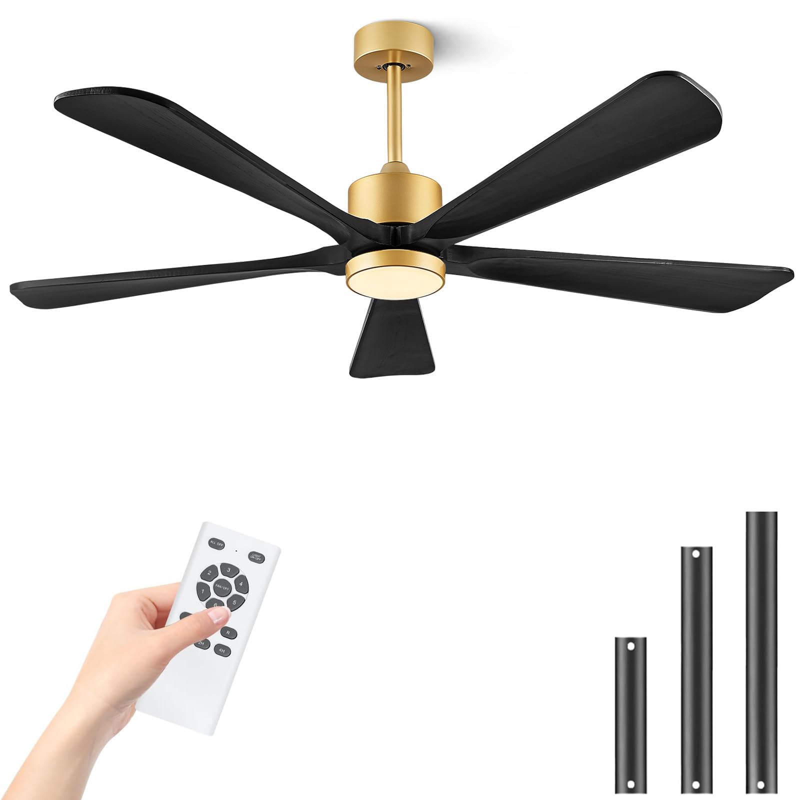 Photo 1 of 60 Inch Ceiling Fan with Lights and DC Motor by Remote Control, 5 Reversible Solid Wood Blades, 6-Speed Noiseless DC Motor, Modern Ceiling Fan