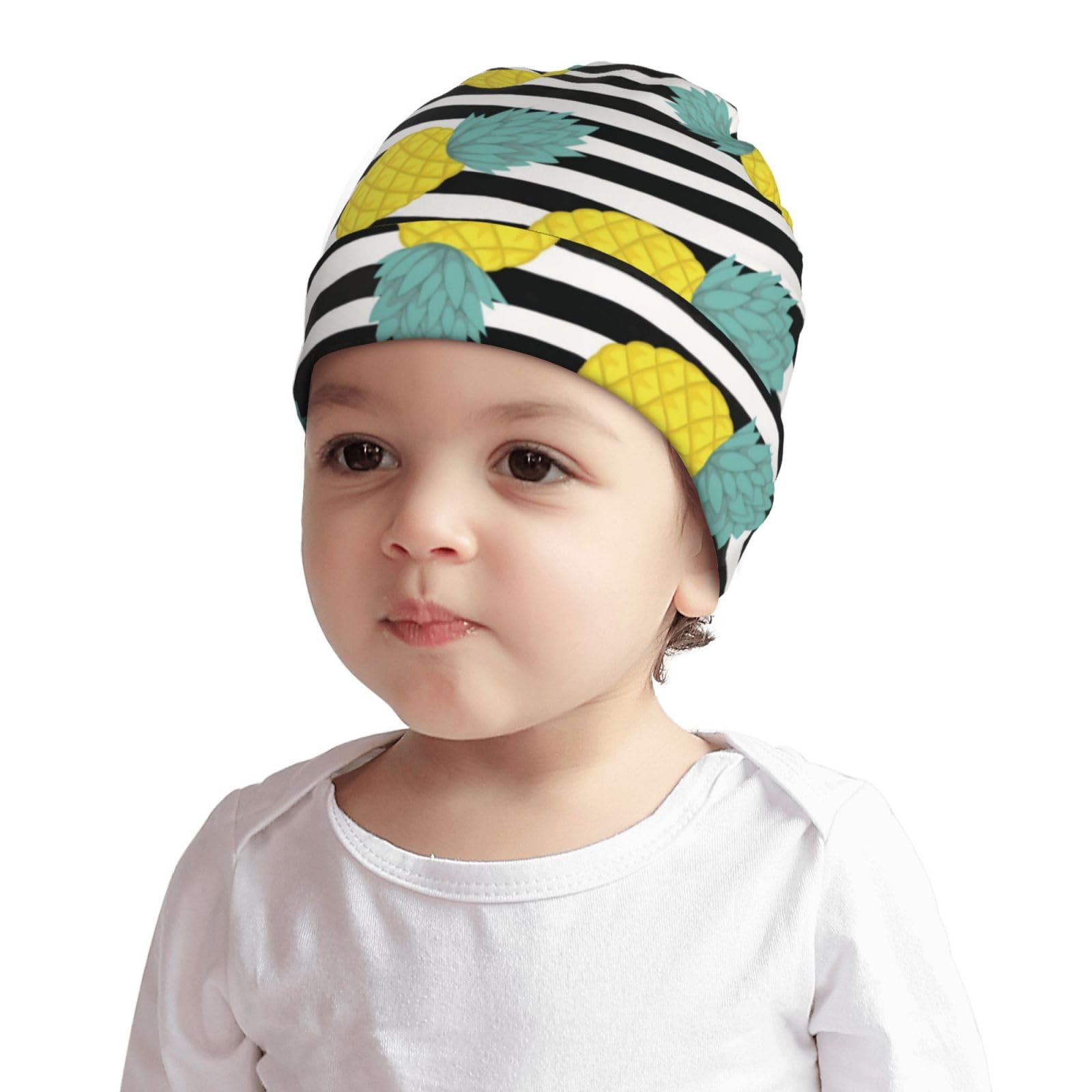 Rqzwdq Tropical Fruit of Pineapple Pattern Kids Beanie Hats Warm Knit Beanie Cap Skull Caps Gifts Decor for Boys Girls White