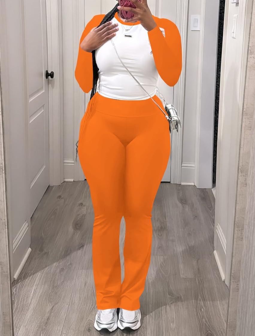Nimsruc 2 Piece Outfits for Women Casual Sweat Sets Long Sleeve Matching Set Jogging Suits Tracksuits Orange XXL - Image 2