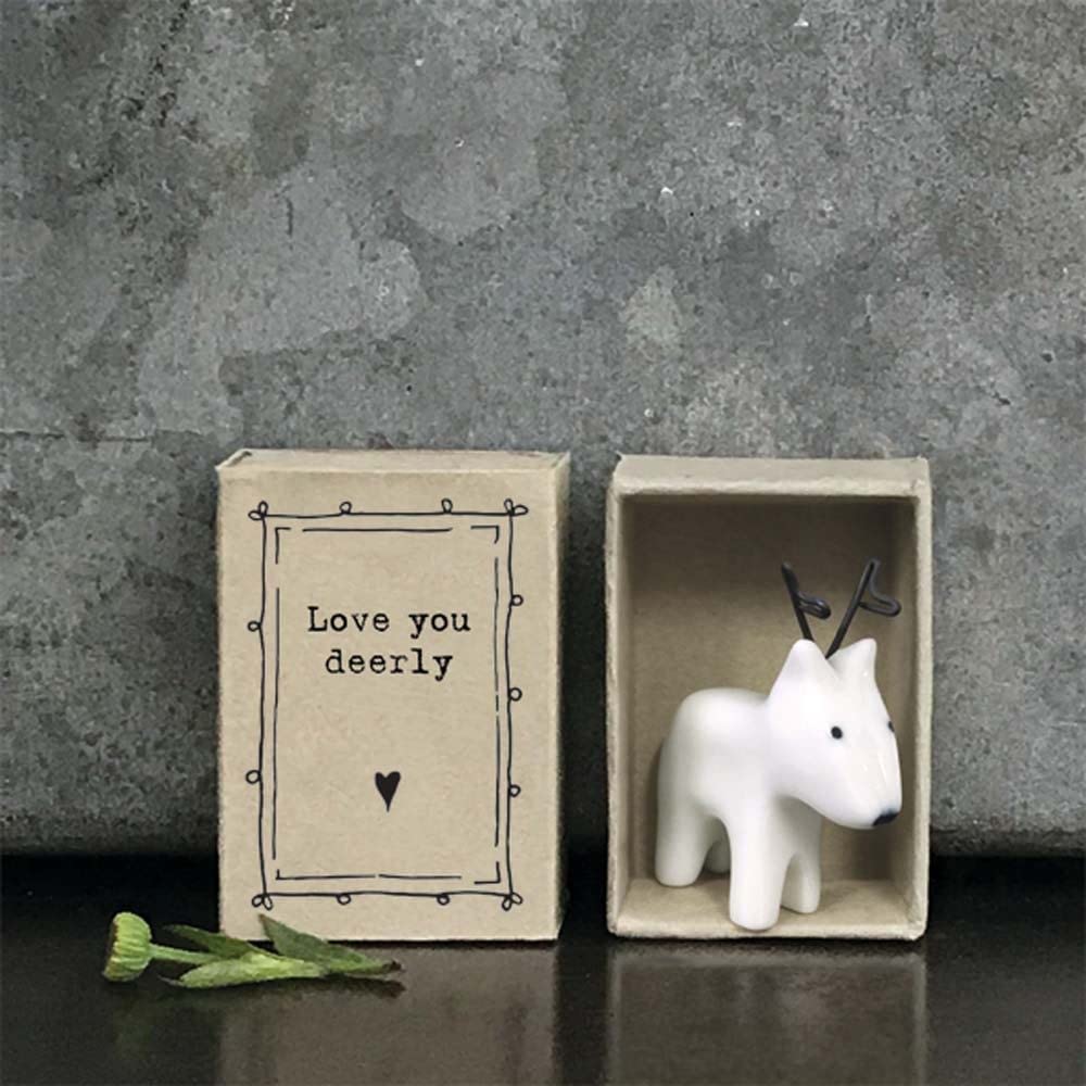 East of India Porcelain Matchbox Little Reindeer, Love You Words, Family Keepsake Gift, Porcelain Keepsake, Small