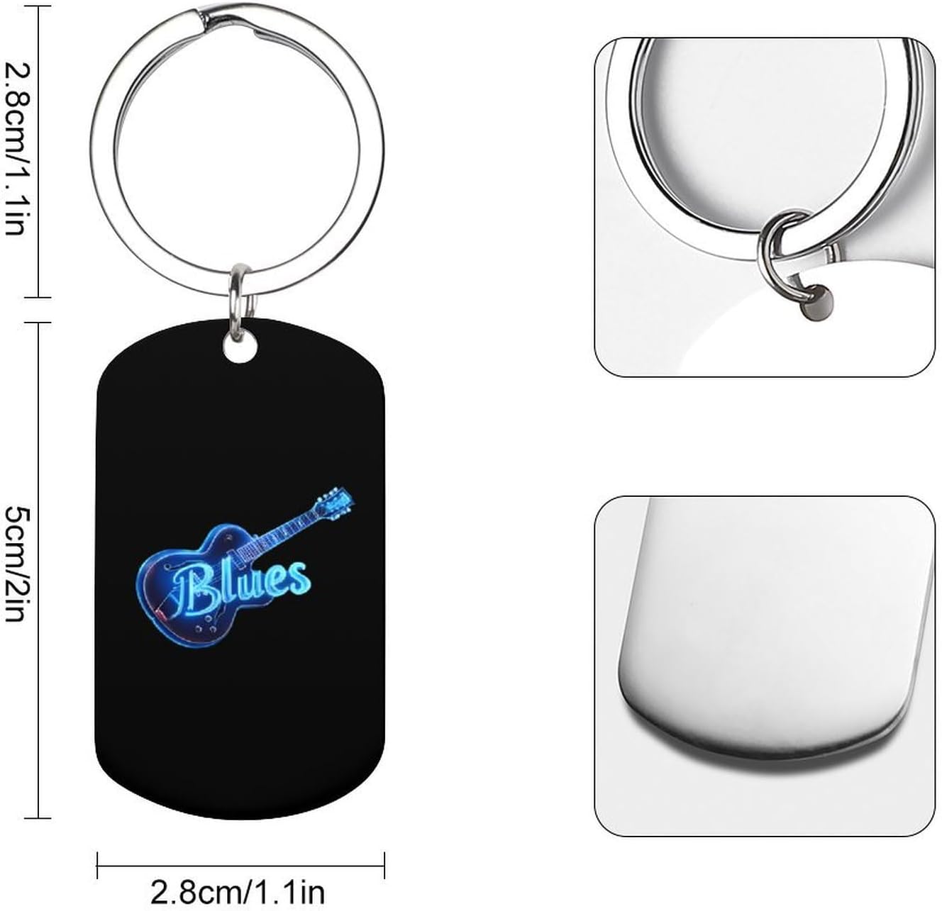 Blues Music Neon Blue Guitar KeyChain Metal Car Key Ring Dog Tag Unique Pendant Bag Charms image 2