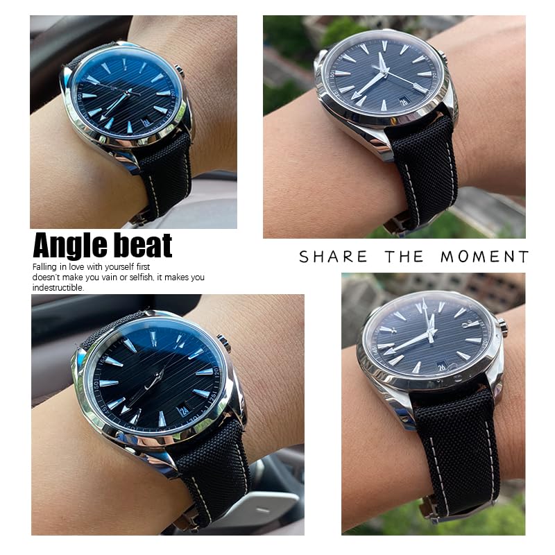 VELORE Correa de reloj de cuero y nailon de alta densidad, 20mm, 21mm, 19mm, apta para Omega Seamaster AQUA TERRA 150 GoodPlanet GMT, correa de reloj con extremo curvado
