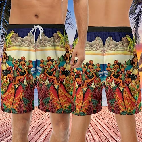 Hula Girl Men's Swim Trunks - Hula Dancer Quick-Dry Hawaiian Swim Shorts for Men Series 063