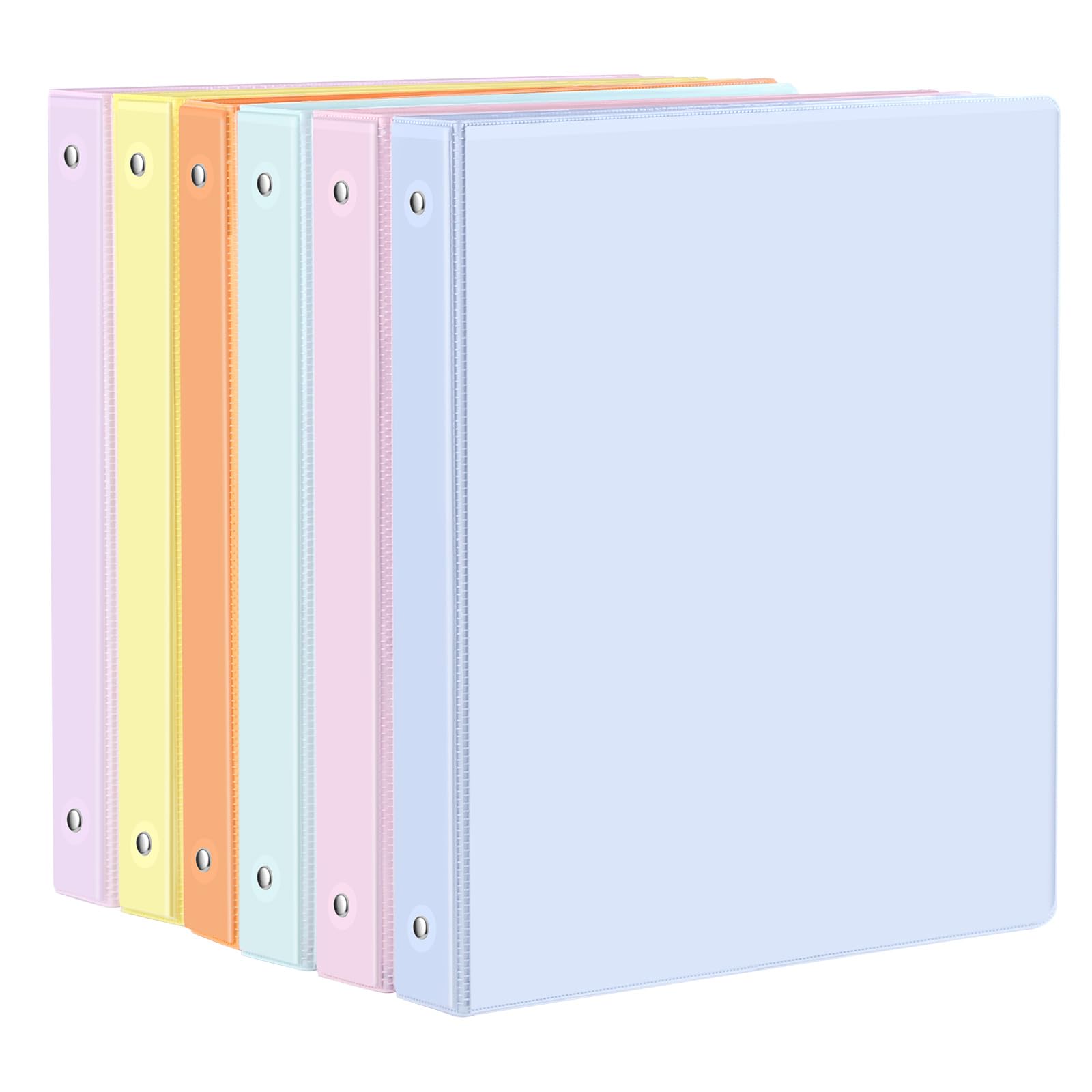 Lot de 6 classeurs à 3 anneaux de 2,5 cm avec 2 poches intérieures et superposition transparente, grande capacité, classeurs à anneaux ronds pour fournitures de bureau, école et la maison (6 couleurs)