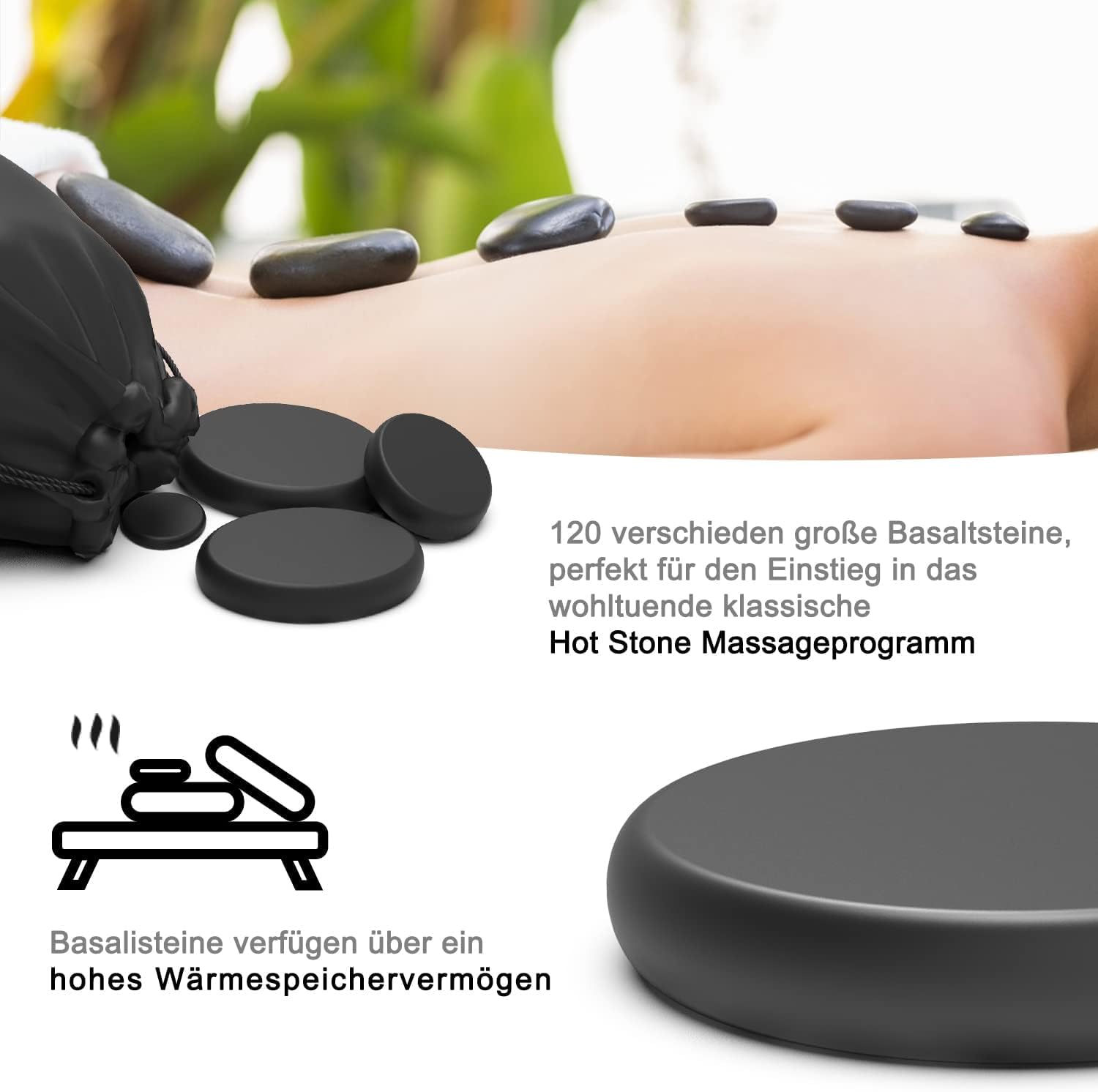 Juego de 20 piedras de masaje de piedra caliente, caja calefactora de basalto, piedras de masaje con caja de calefacción grande, terapia de calor, terapia de masaje