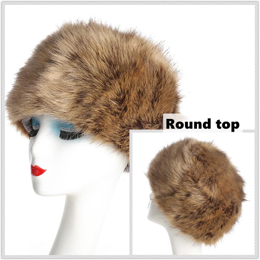SIQITECHNO Unisex Faux Fur Russian Trapper Hat Furry Cossack Ushanka Style Warm Trooper Hat Winter Hunting Skiing Cap