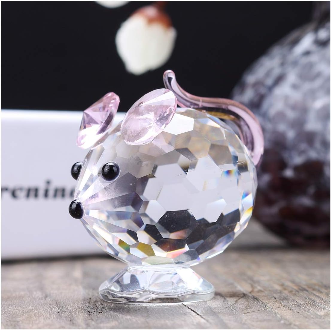 H&D HYALINE & DORA Pink Mouse Tiny Crystal Figurines Clear Glass Art Pet Animals Collectible Gift Home Decor : Home & Kitchen