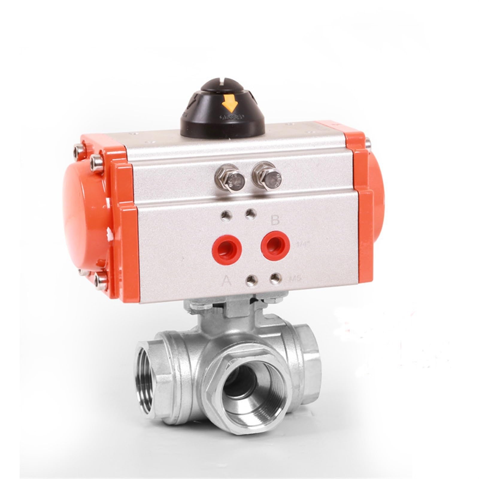 HDPHCRIUN Q614/5-16P Double Acting Actuator 3 Way 16 Bar DN50 Stainless Steel 304 Pneumatic Ball Valve 1Pcs(T type)