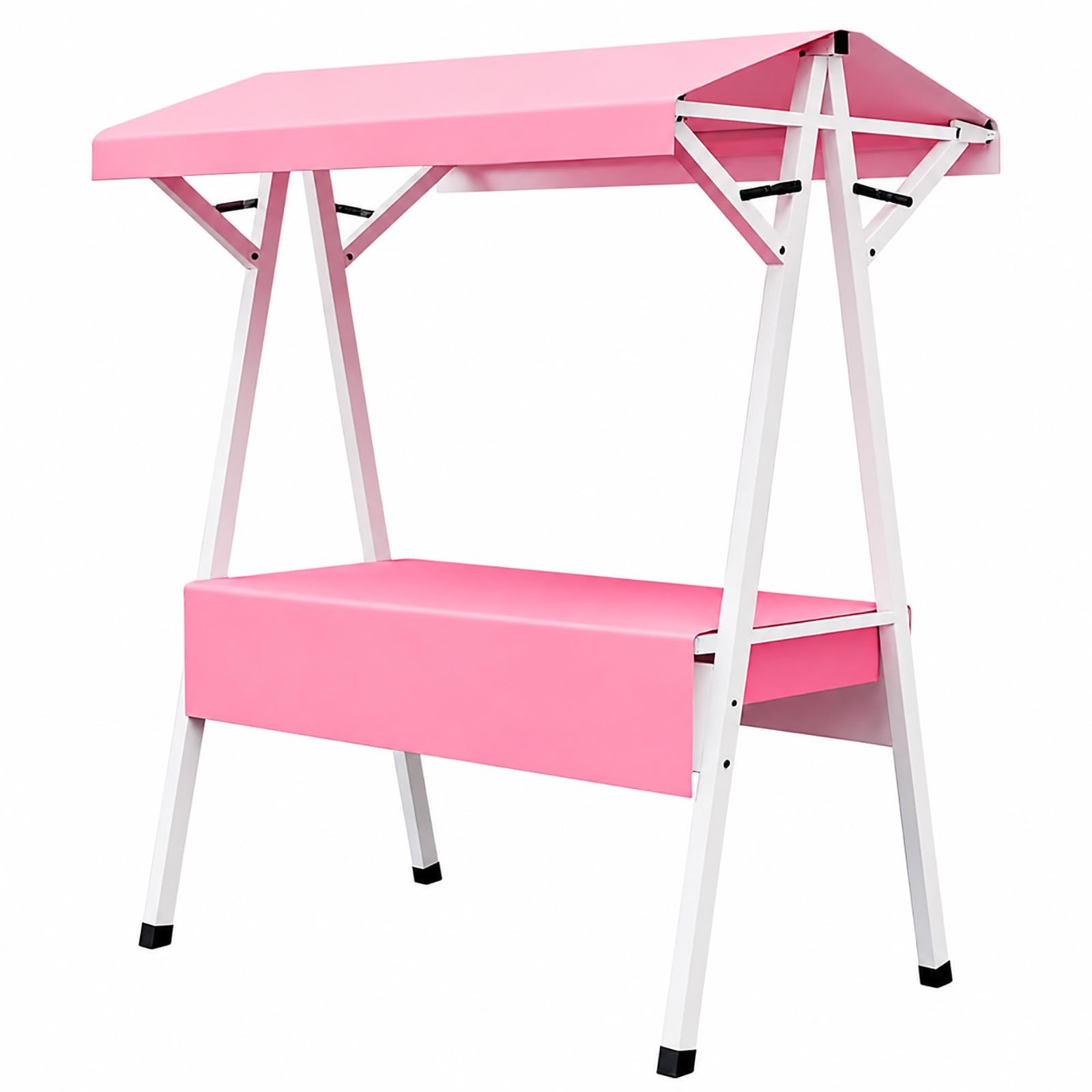 Foldable Street Vendor Food Cart with Canopy, Metal Farmers Market Stand