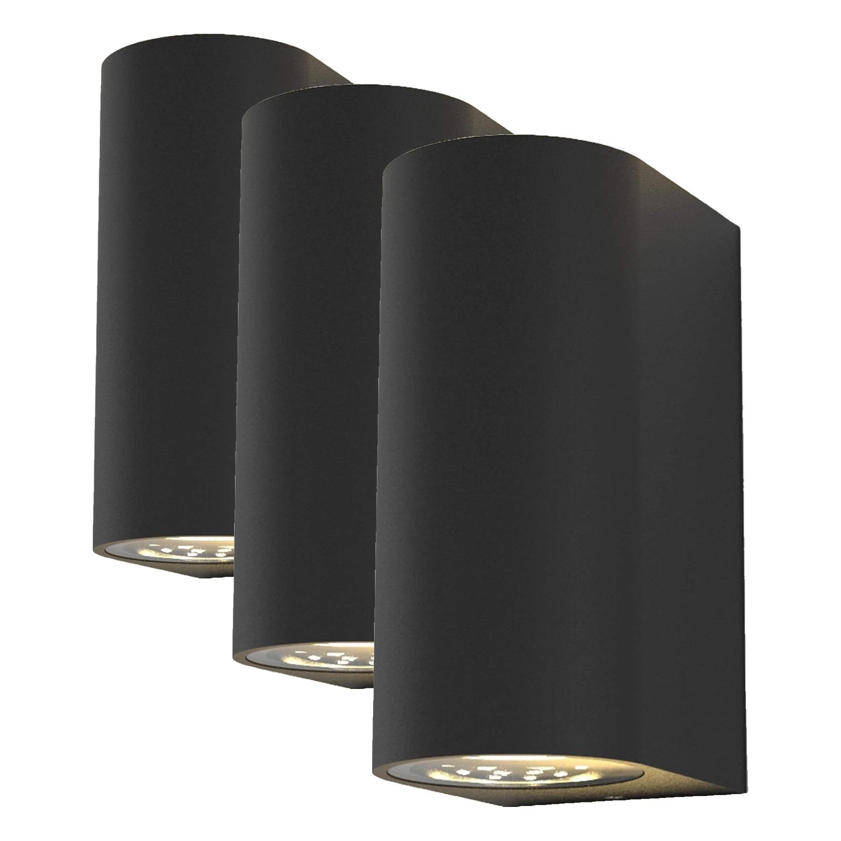 B.K.Licht - Wandlampe mit warmweißer Lichtfarbe, GU10 Fassung, je 5 Watt, 400 Lumen, Aussenlampe, Wandleuchte aussen, LED Strahler außen, Außenleuchte, Außenwandleuchten, 15,1x6,7x9,2 cm, Schwarz