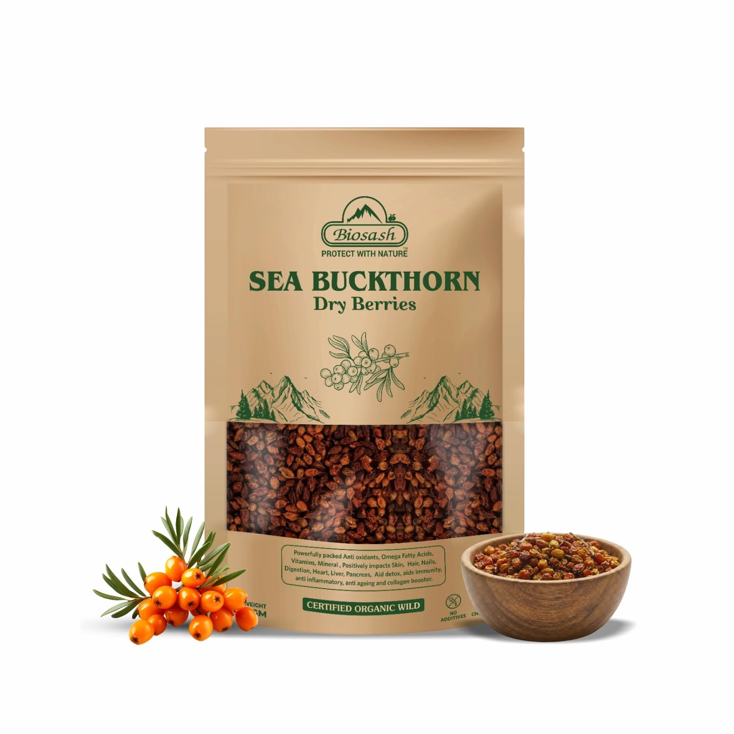 Biosash Sea Buckthorn Dry Berries 100g - Sun Dried Seabuckthorn Berries With Vitamins, Antioxidants, Natural Dried Sea Buckthorn Berry, Omega 3 6 7 & 9 | Helps in immunity, Heart, Liver health-picture-14