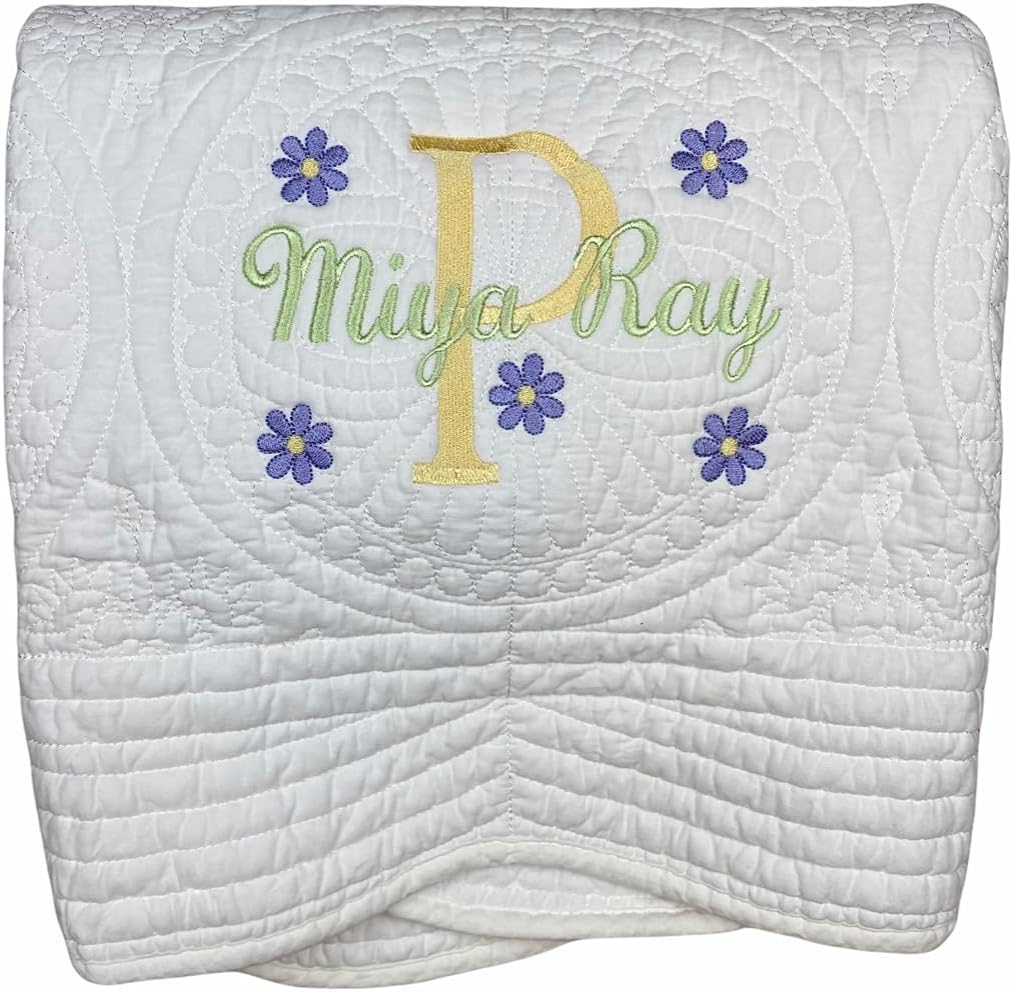 Personalized Baby Quilt Blankets Monogrammed Blankets for Kids Baby Blankets for Girls Embroidered Baby Gifts Soft for Toddler Girl or boy Crib Size