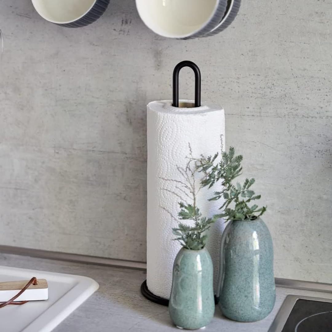 Porte Essuie Tout Noir Mat - Soutien Rouleau Sur Pied Pour Papier