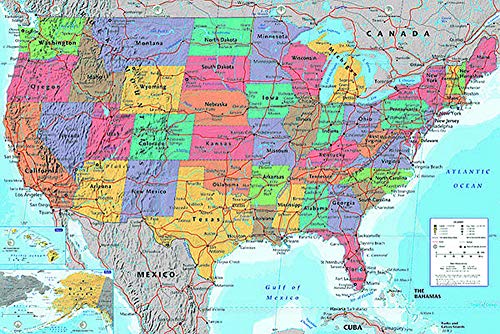 Close Up Poster Carte des USA (91,5cm x 61cm) + 2 tringles Transparentes avec Suspension