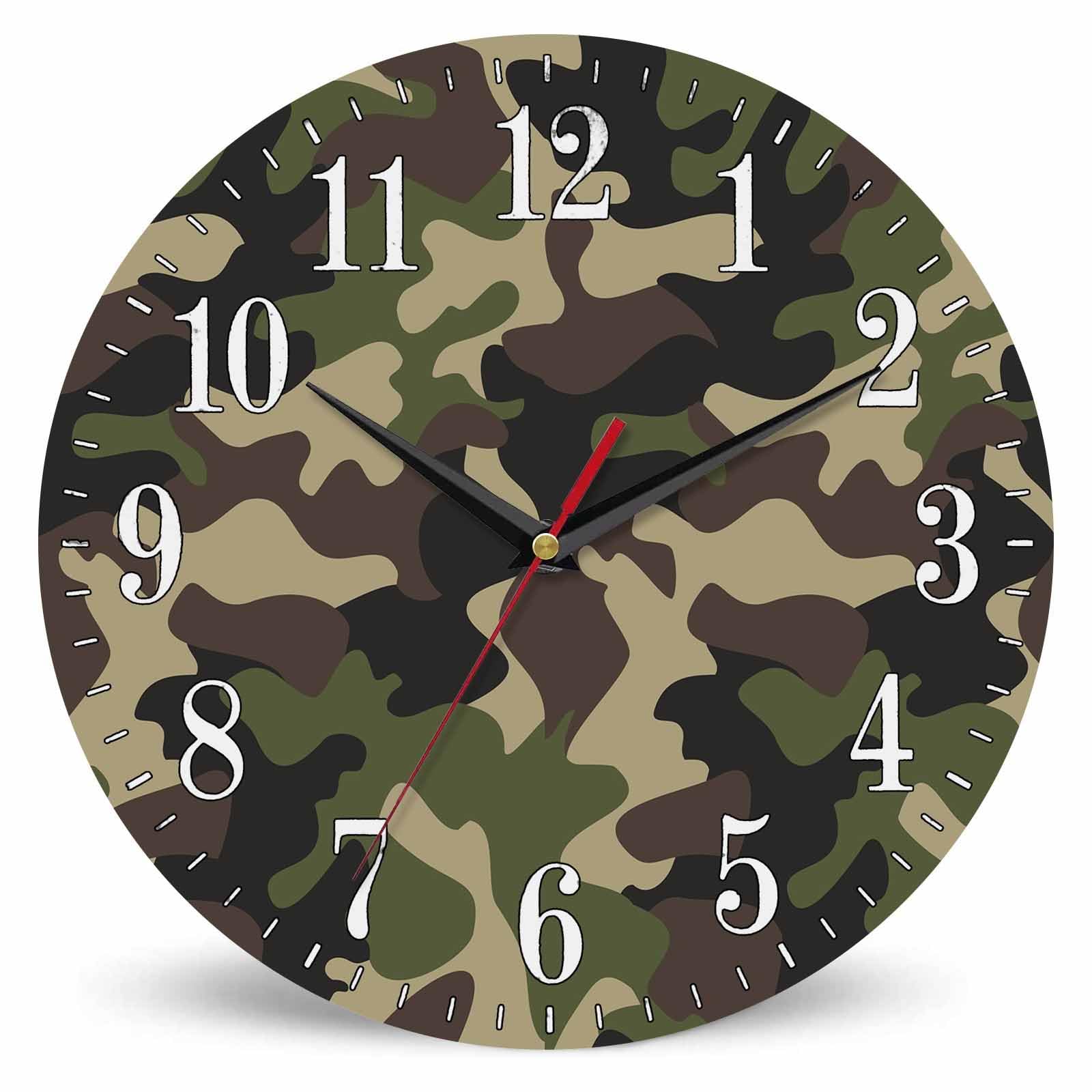 Horloge murale 25,4 cm motif camouflage vert armée et marron vintage