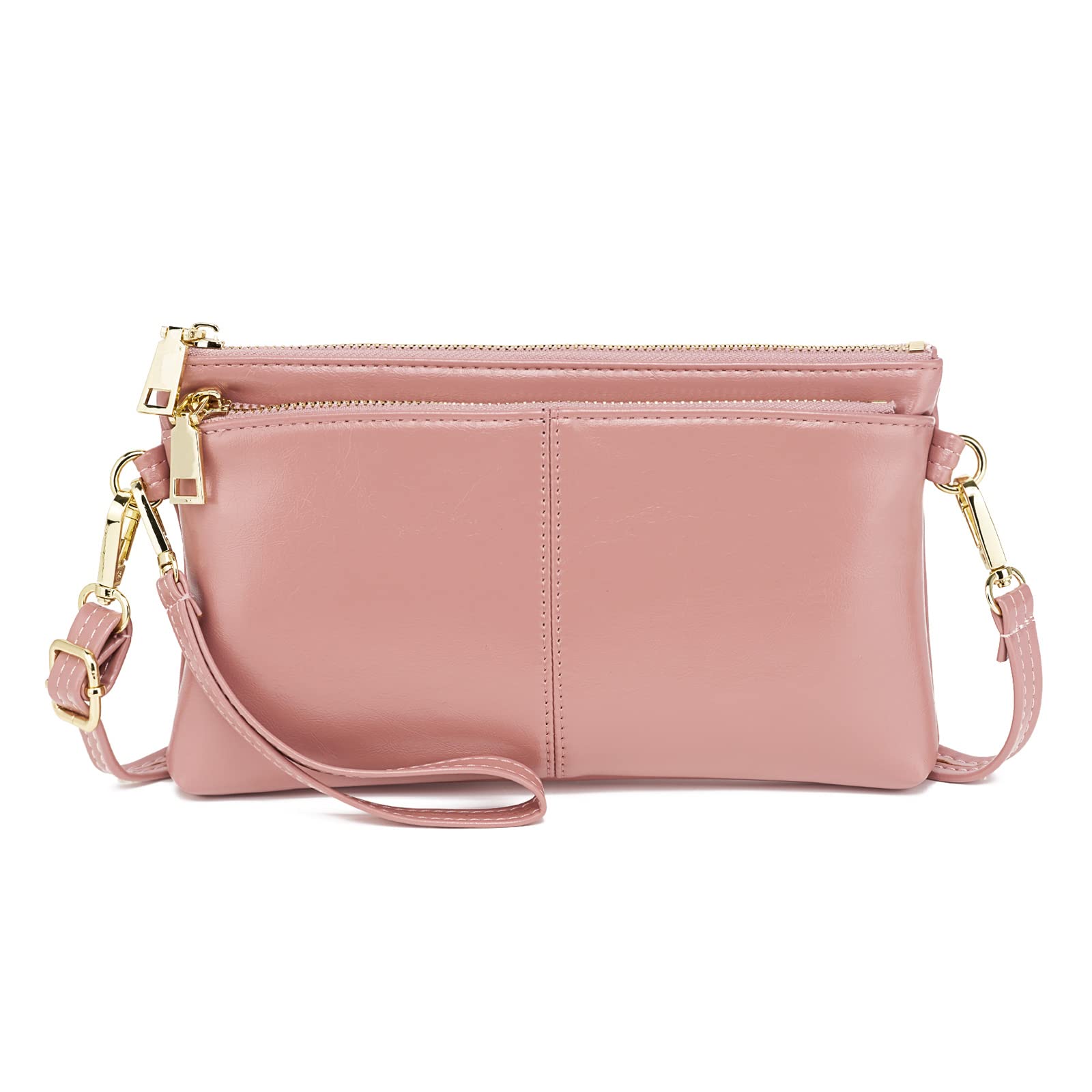 ZOOEASS Triple Zip Small Crossbody Bag Lightweight Purses Vegan Leather Wristlet Clutch, Includes Adjustable Shoulder | Triple Zip, Small, Lightweight