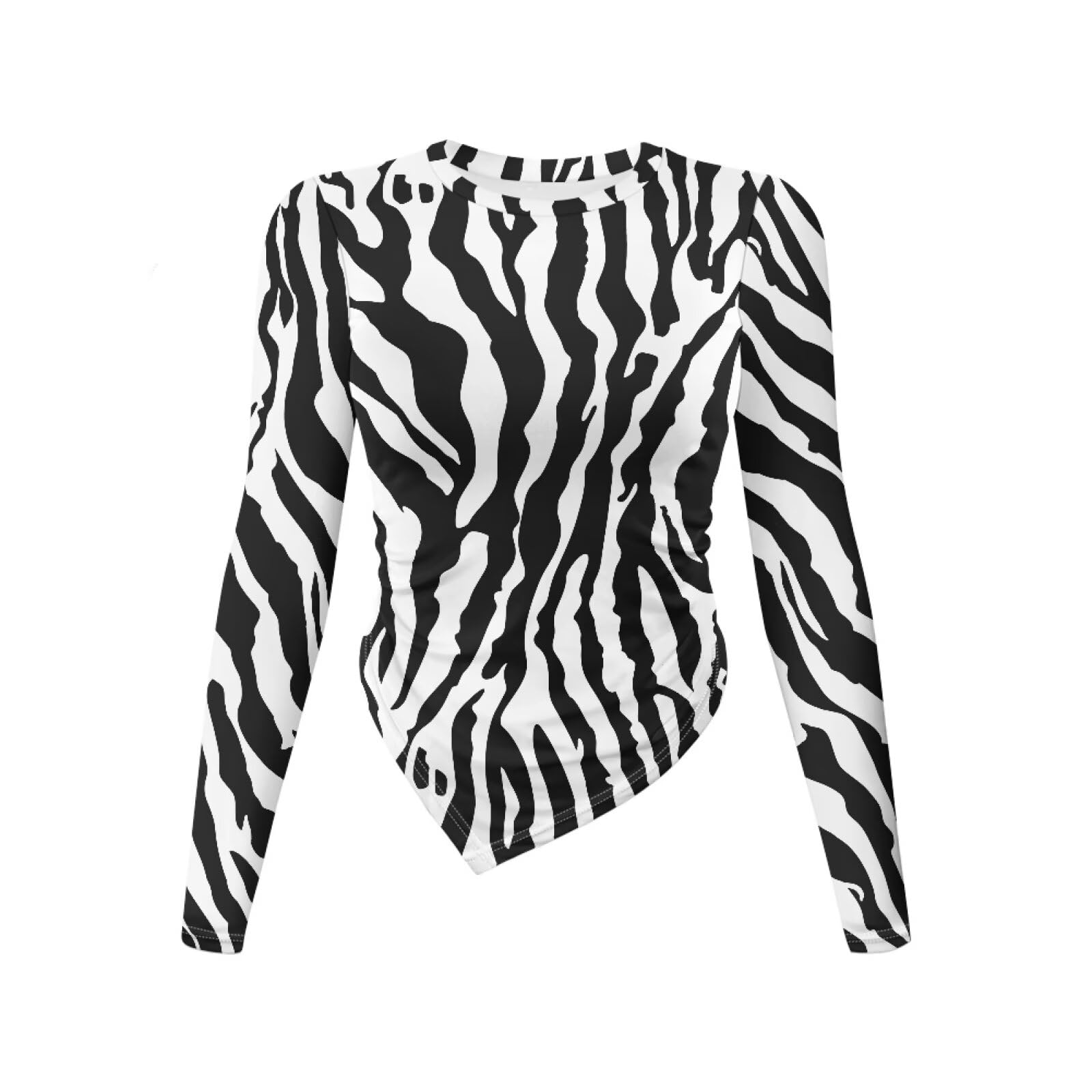 Gzzxiailg Zebra Skin Girls Lightweight Workout Shirts Long Sleeve Bottoming Tops Casual Slim Fit Tee Tops Asymmetrical Tops Yoga Running Shirt for Spring Fall Autumn