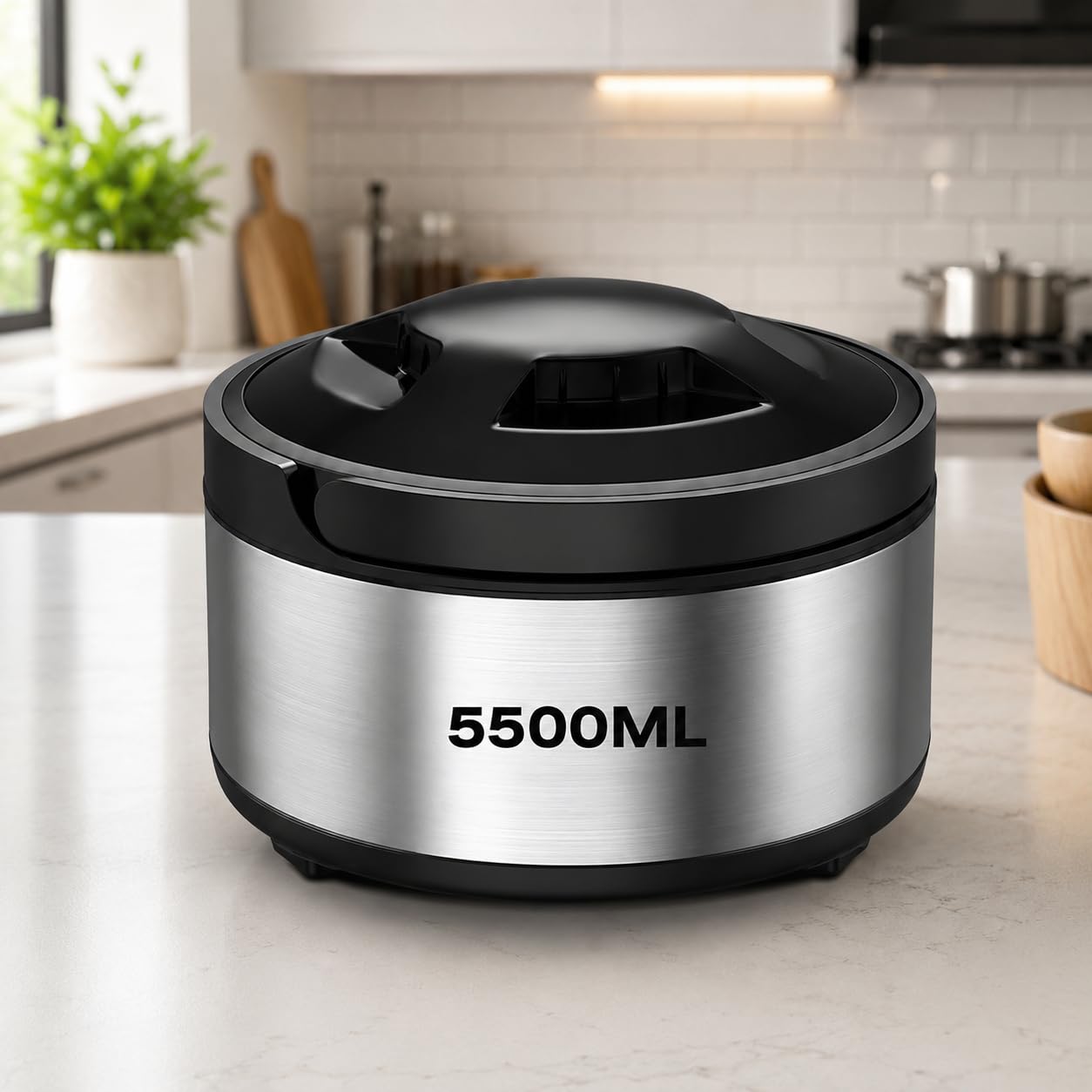 Stainless Steel Thermoware Casserole with Lid 5500 ML | Double Wall Insulated Hot Pot for Roti, Chapati & Hot Meals | 5500 ML Casserole Dish, Serving Bowl, Food Warmer, Silver-image-44