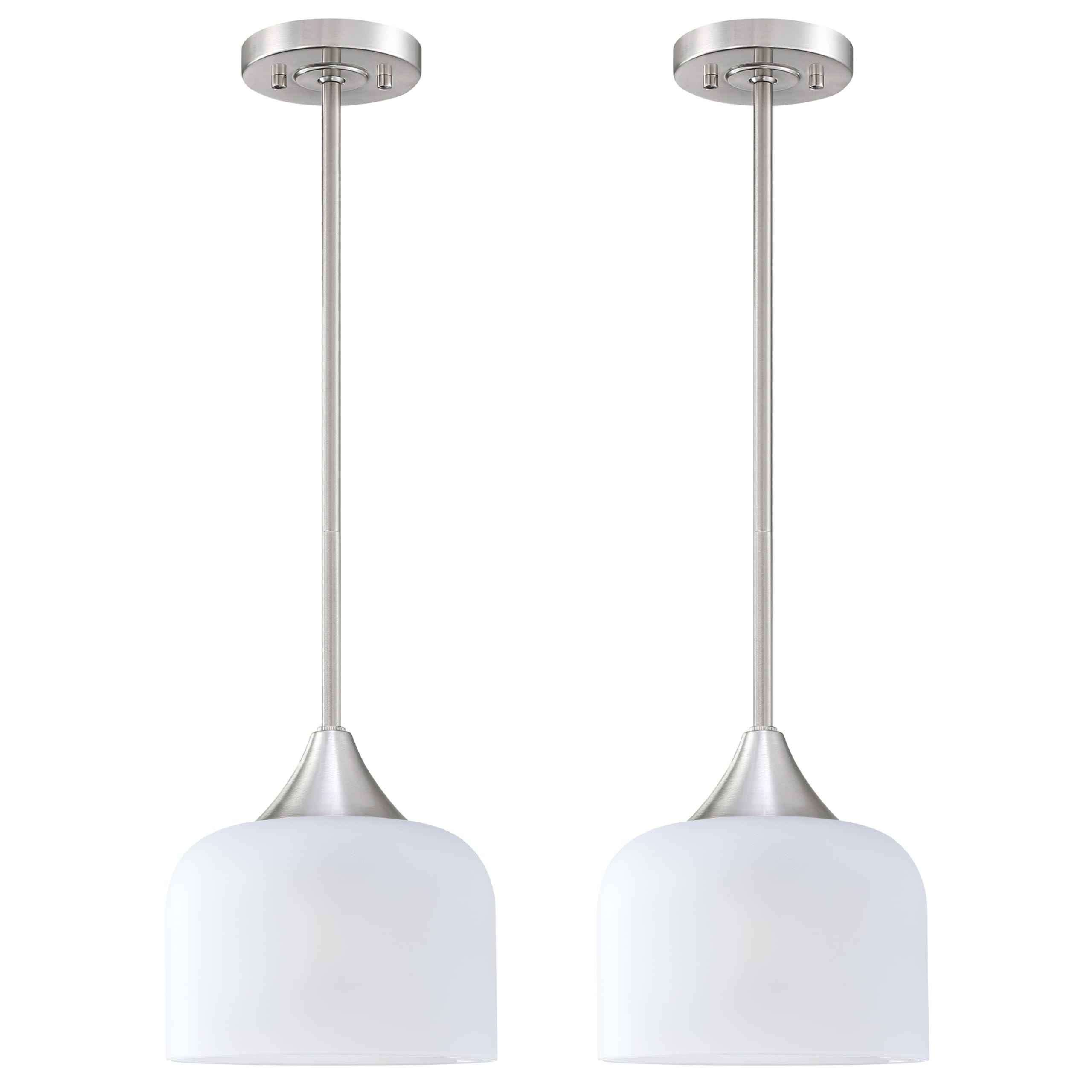 2 Pack 1 Light Hanging Indoor Kitchen Island Pendant Light,7.3" Drum Frosted Glass Pendant Ceiling Light Fixtures Brushed Nickel Finish Modern Farmhouse Dinning Over Sink