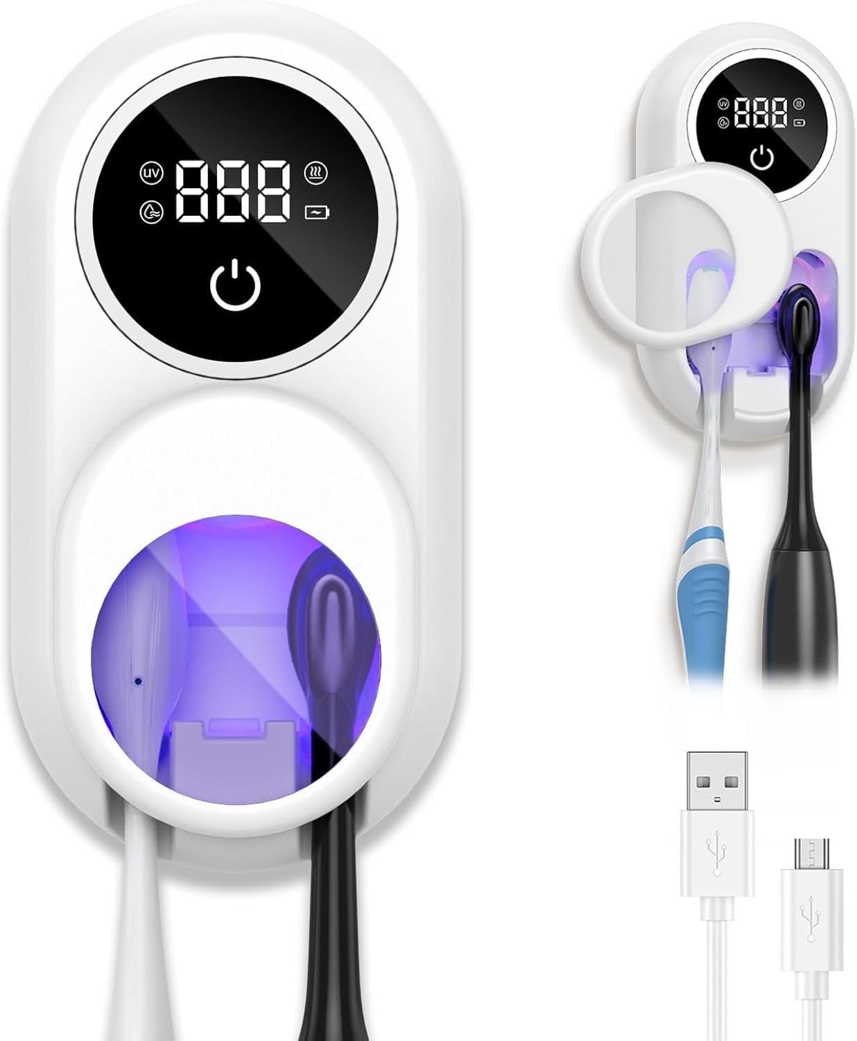 Desinfectante de cepillo de dientes UV, limpiador de cepillos de dientes montado en la pared con función de esterilización y secado, pantalla inteligente LED, cubierta de detección automática