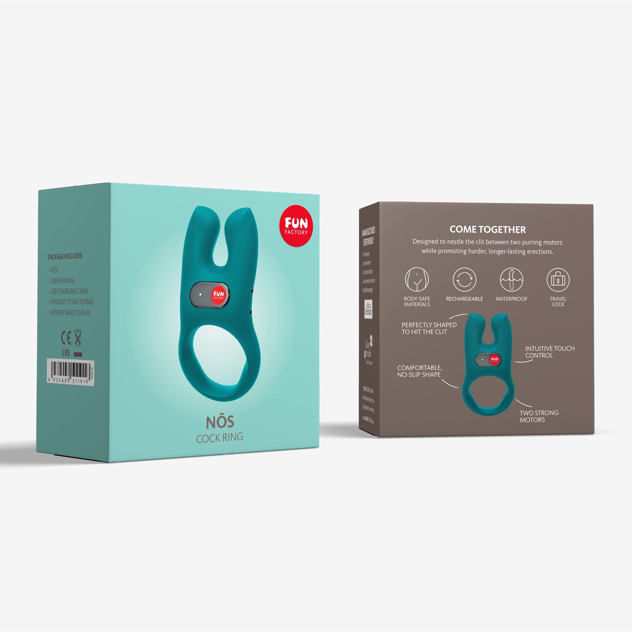 Fun Factory NŌS - Anello fallico vibrante | per il pene | con stimolatore del clitoride | Sex toy uomo e coppie | 5 modalità | Impermeabile (Deep Sea Blue)