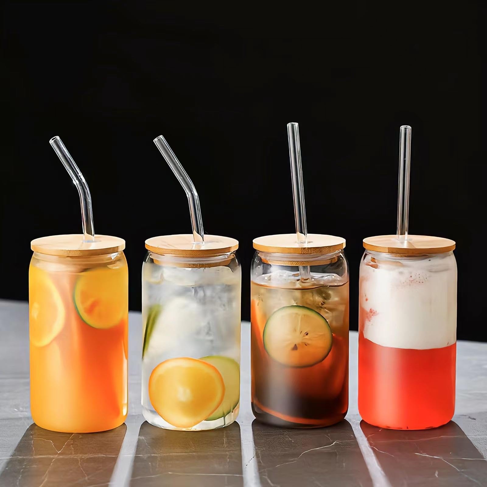 Aesthetic Drinking Glass with Wooden Lid & Straw - 250ml | Mason Jar Style for Cold Beverages, Milkshakes, Smoothies, Cocktails - Perfect for Kitchen, Parties and Home Use 2