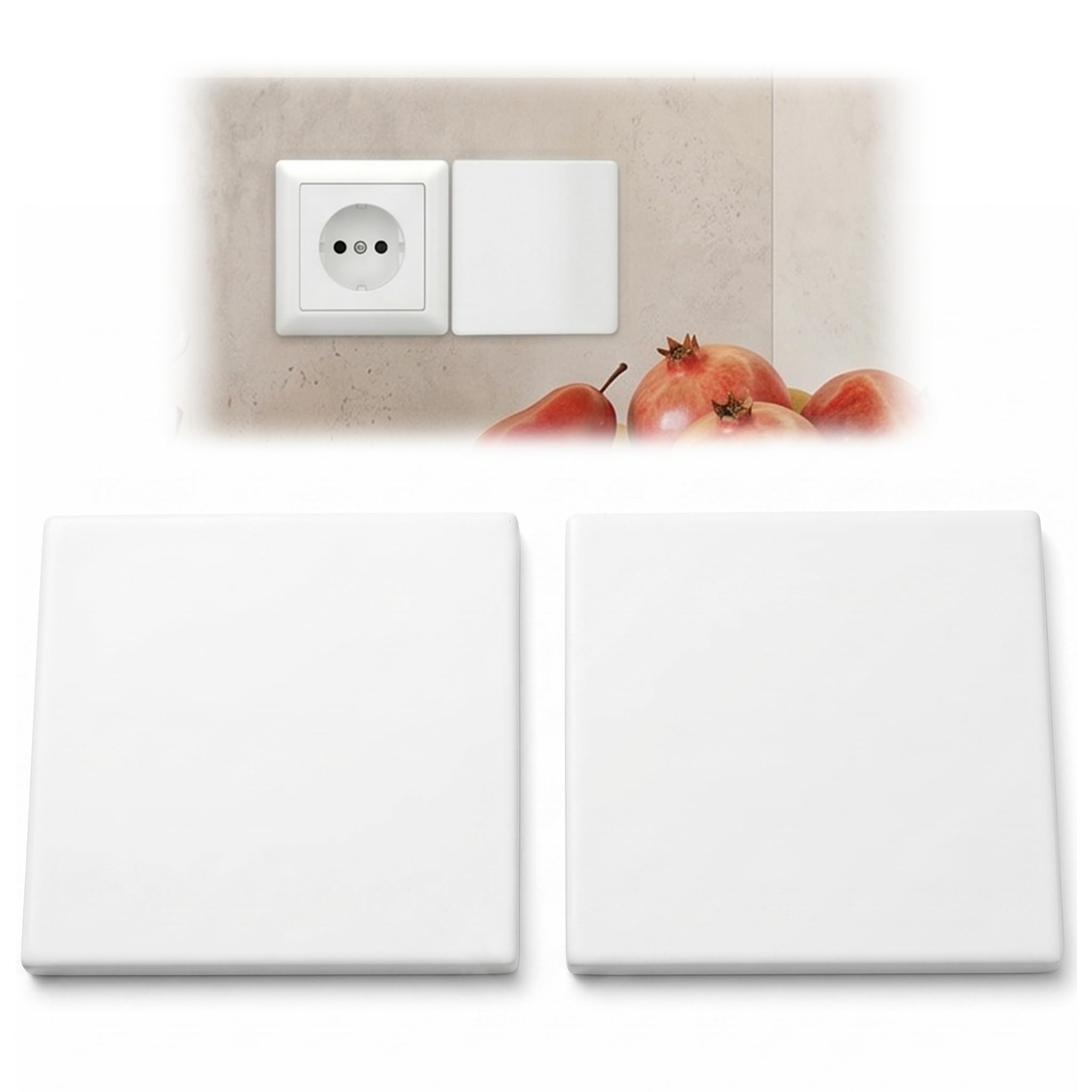 Ruvan Sin Agujeros Tapa Ciega Autoadhesiva Blanco de PC, 2 Piezas Placa Cubre Cables y Enchufes para Pared, Protector de Caja de Conexiones 86x86mm, Embellecedor Pared para Renovación de Viviendas