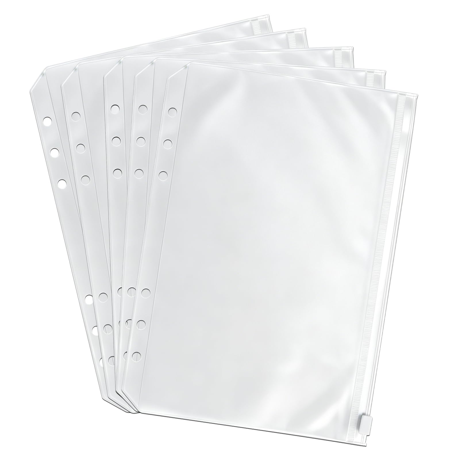 5 bolsillos A5 con cremallera de plástico, tamaño A5, carpetas de plástico con cremallera de 6 agujeros, impermeables, hojas sueltas, cuadernos, documentos, saco de dinero, organizador de billetes